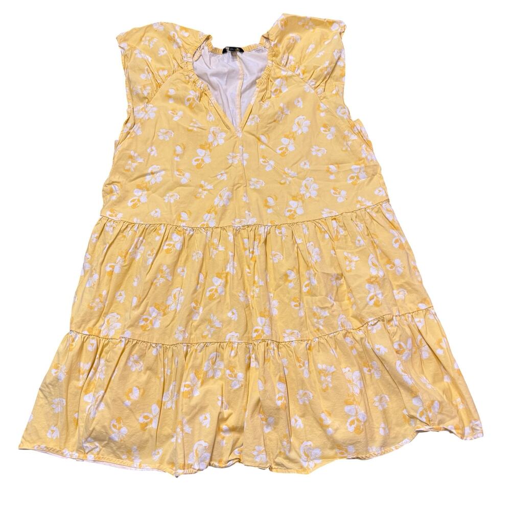 Banana Republic Women’s bright yellow floral sundress, faux tiered, XL
